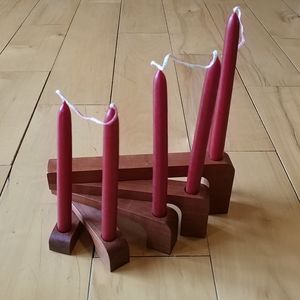Handcrafted wooden cherry stained candle holder